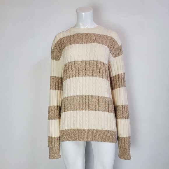 Vintage 90s Bill Blass Cream Brown Striped Sweater - Picture 1 of 6
